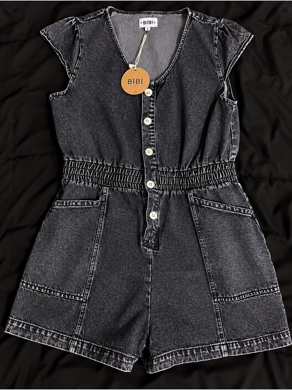 BiBi Black Washed Denim Women's One-Piece Romper